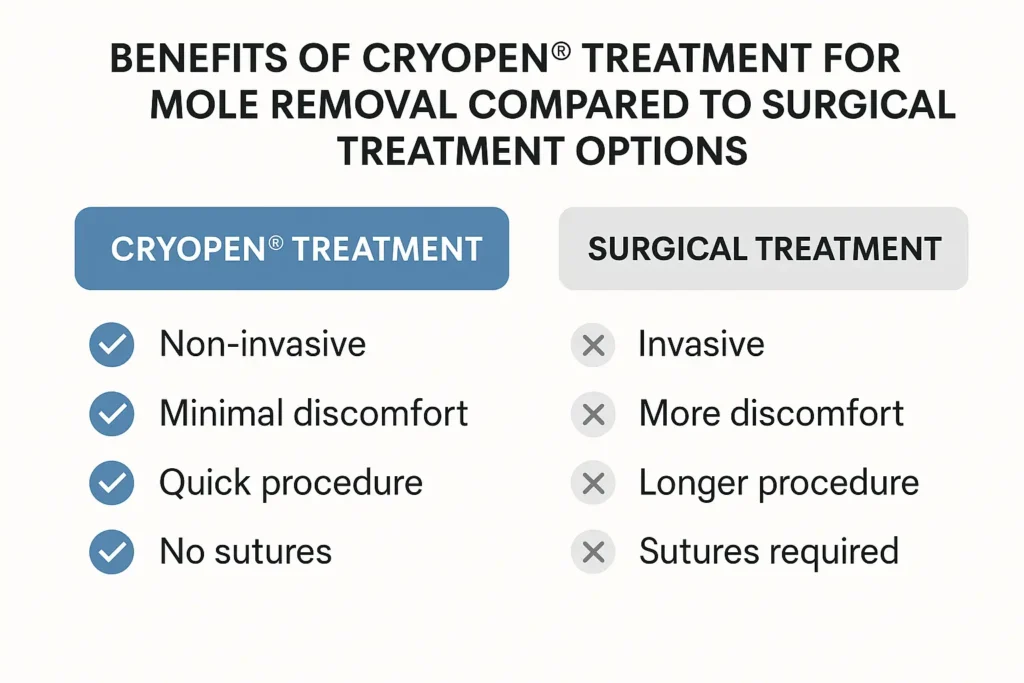 Table to show the benefits of getting moles removed Blackpool from LA LIPO