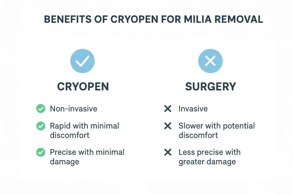 Benefits of cryopen for milia removal Blackpool compared to surgical treatments.