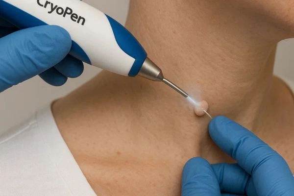 Person receiving cryotherapy Blackpool for skin tag removal