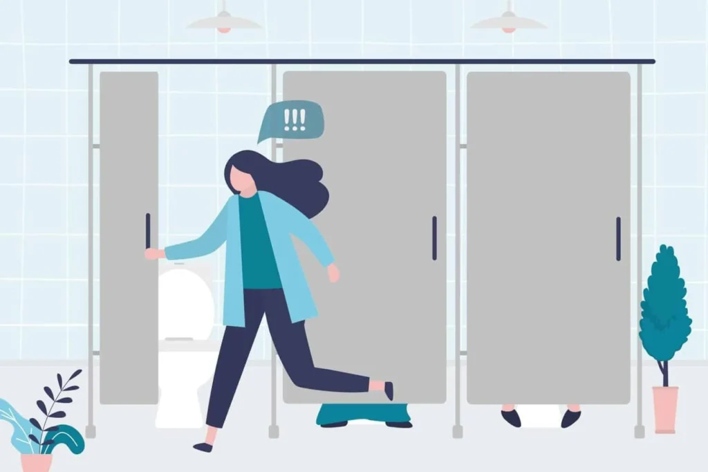 graphic of Urine incontinence Blackpool woman running to the toilet.