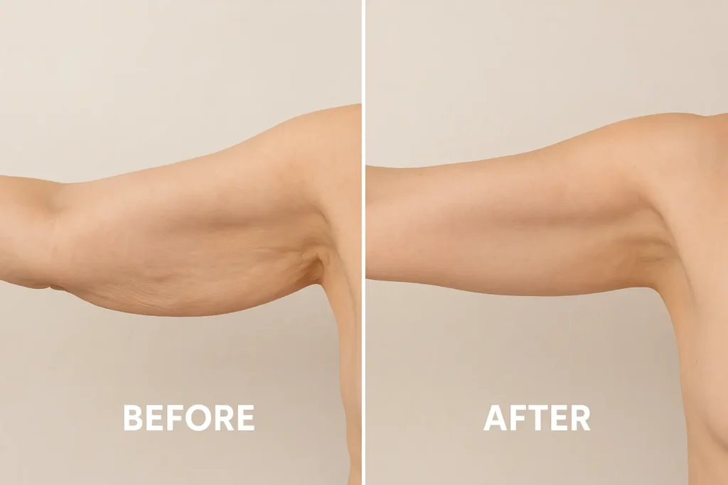 Picture of LA LIPO Blackpool before and after results of skin tightening treatment on the upper arms.